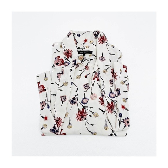 Pink Tartan Flower Printed Long Sleeve Button Blouse SZ S - Picture 1 of 6